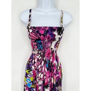 Cache Vintage Y2k 90's Silk Floral Dress Satin Butterfly Maxi Midi Prom Gown